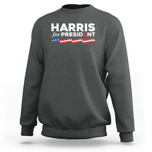 Harris For President Sweatshirt Election Campaign 2024 American Flag TS11 Dark Heather Print Your Wear