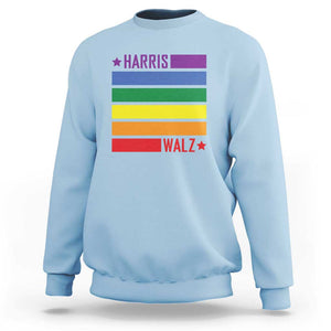 Harris Walz LGBT Sweatshirt Presidential Election 2024 Rainbow Flag TS11 Light Blue Print Your Wear