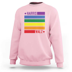 Harris Walz LGBT Sweatshirt Presidential Election 2024 Rainbow Flag TS11 Light Pink Print Your Wear