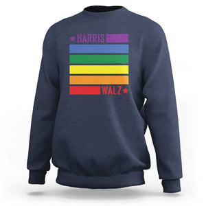 Harris Walz LGBT Sweatshirt Presidential Election 2024 Rainbow Flag TS11 Navy Print Your Wear