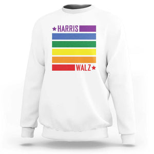 Harris Walz LGBT Sweatshirt Presidential Election 2024 Rainbow Flag TS11 White Print Your Wear