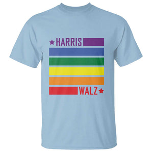 Harris Walz LGBT T Shirt Presidential Election 2024 Rainbow Flag TS11 Light Blue Print Your Wear