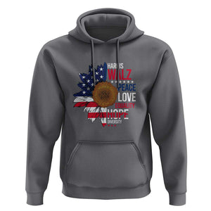 Harris Walz Supporter Hoodie Peace Love Equality Hope Diversity Sunflower USA Flag TS11 Charcoal Print Your Wear