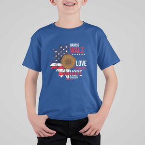 Harris Walz Supporter T Shirt For Kid Peace Love Equality Hope Diversity Sunflower USA Flag TS11 Royal Blue Print Your Wear