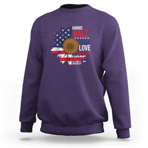 Harris Walz Supporter Sweatshirt Peace Love Equality Hope Diversity Sunflower USA Flag TS11 Purple Print Your Wear