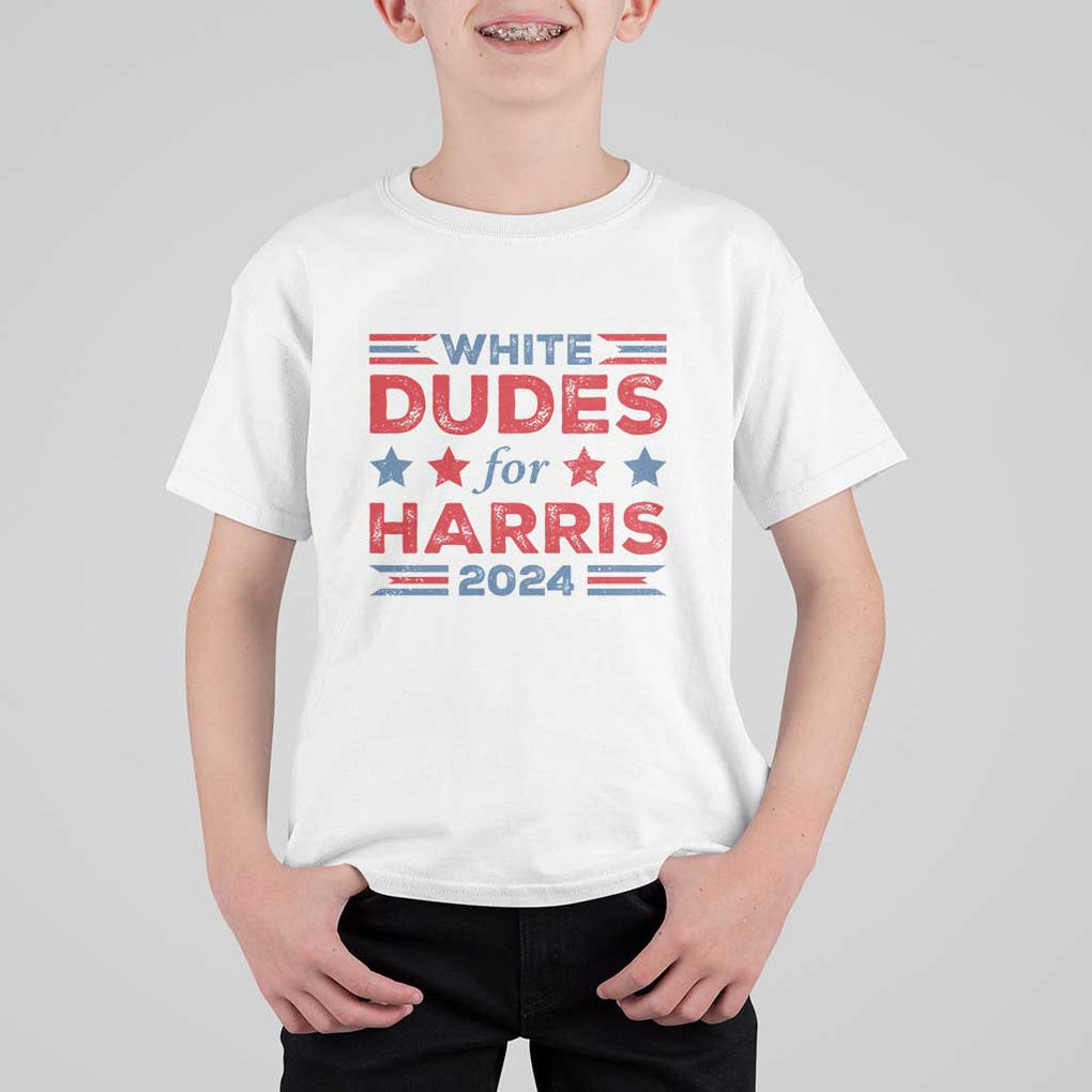 White Dudes For Harris T Shirt For Kid American Flag Star 2024 TS11 White Print Your Wear