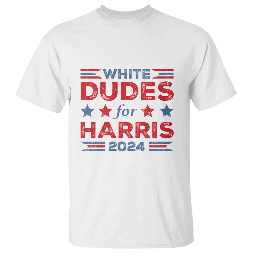 White Dudes For Harris T Shirt American Flag Star 2024 TS11 White Print Your Wear