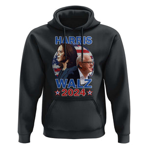 Harris Walz 2024 Hoodie Presidential Election Star USA Flag TS11 Black Print Your Wear