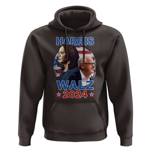 Harris Walz 2024 Hoodie Presidential Election Star USA Flag TS11 Dark Chocolate Print Your Wear