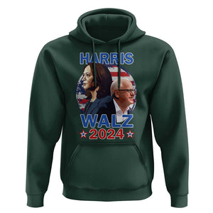 Harris Walz 2024 Hoodie Presidential Election Star USA Flag TS11 Dark Forest Green Print Your Wear