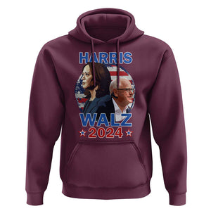 Harris Walz 2024 Hoodie Presidential Election Star USA Flag TS11 Maroon Print Your Wear