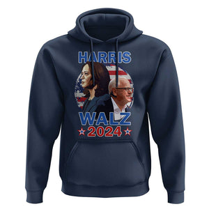 Harris Walz 2024 Hoodie Presidential Election Star USA Flag TS11 Navy Print Your Wear