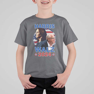 Harris Walz 2024 T Shirt For Kid Presidential Election Star USA Flag TS11 Charcoal Print Your Wear