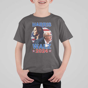 Harris Walz 2024 T Shirt For Kid Presidential Election Star USA Flag TS11 Dark Chocolate Print Your Wear