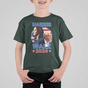 Harris Walz 2024 T Shirt For Kid Presidential Election Star USA Flag TS11 Dark Forest Green Print Your Wear