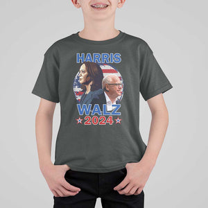 Harris Walz 2024 T Shirt For Kid Presidential Election Star USA Flag TS11 Dark Heather Print Your Wear