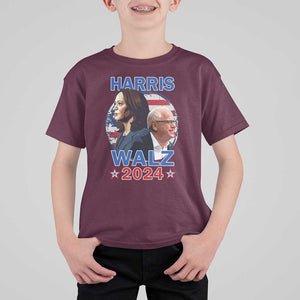 Harris Walz 2024 T Shirt For Kid Presidential Election Star USA Flag TS11 Maroon Print Your Wear