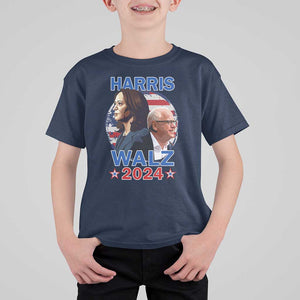 Harris Walz 2024 T Shirt For Kid Presidential Election Star USA Flag TS11 Navy Print Your Wear