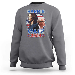 Harris Walz 2024 Sweatshirt Presidential Election Star USA Flag TS11 Charcoal Print Your Wear