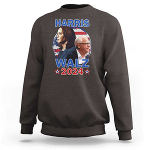 Harris Walz 2024 Sweatshirt Presidential Election Star USA Flag TS11 Dark Chocolate Print Your Wear