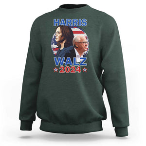 Harris Walz 2024 Sweatshirt Presidential Election Star USA Flag TS11 Dark Forest Green Print Your Wear