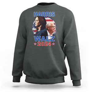 Harris Walz 2024 Sweatshirt Presidential Election Star USA Flag TS11 Dark Heather Print Your Wear