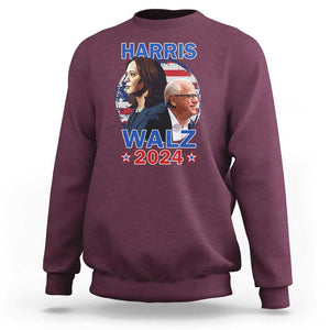 Harris Walz 2024 Sweatshirt Presidential Election Star USA Flag TS11 Maroon Print Your Wear