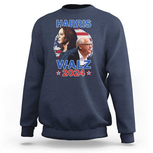 Harris Walz 2024 Sweatshirt Presidential Election Star USA Flag TS11 Navy Print Your Wear