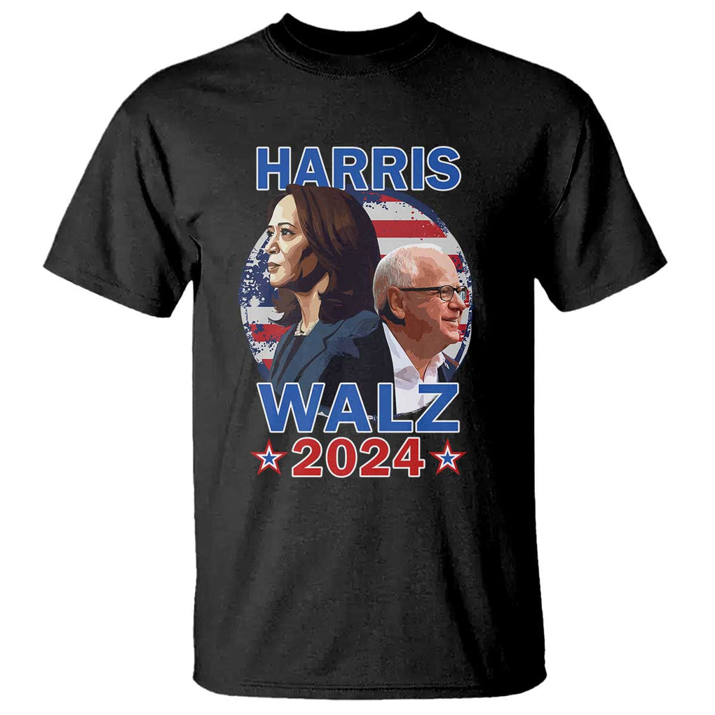 Harris Walz 2024 T Shirt Presidential Election Star USA Flag TS11 Black Print Your Wear