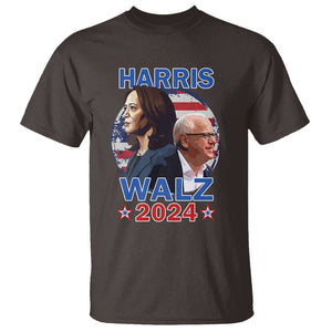 Harris Walz 2024 T Shirt Presidential Election Star USA Flag TS11 Dark Chocolate Print Your Wear