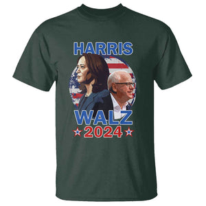 Harris Walz 2024 T Shirt Presidential Election Star USA Flag TS11 Dark Forest Green Print Your Wear