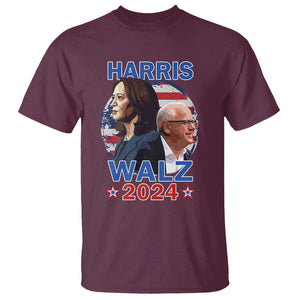 Harris Walz 2024 T Shirt Presidential Election Star USA Flag TS11 Maroon Print Your Wear