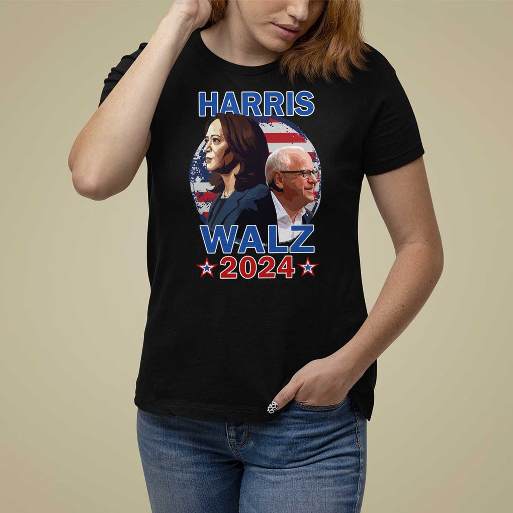 Harris Walz 2024 T Shirt For Women Presidential Election Star USA Flag TS11 Black Print Your Wear