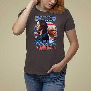 Harris Walz 2024 T Shirt For Women Presidential Election Star USA Flag TS11 Dark Chocolate Print Your Wear