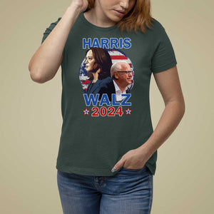 Harris Walz 2024 T Shirt For Women Presidential Election Star USA Flag TS11 Dark Forest Green Print Your Wear