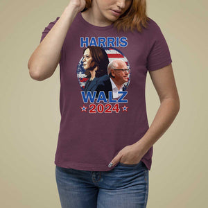 Harris Walz 2024 T Shirt For Women Presidential Election Star USA Flag TS11 Maroon Print Your Wear