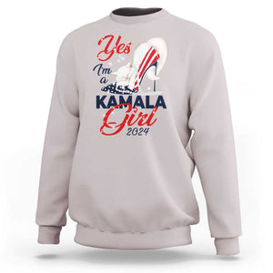 Yes I'm A Kamala Girl 2024 Sweatshirt High Heel Stilettos Cat Pearls American Flag TS11 Ice Gray Print Your Wear