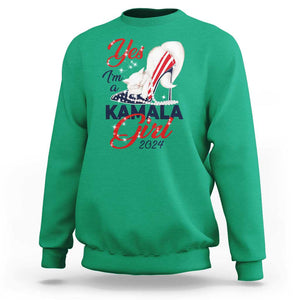 Yes I'm A Kamala Girl 2024 Sweatshirt High Heel Stilettos Cat Pearls American Flag TS11 Irish Green Print Your Wear