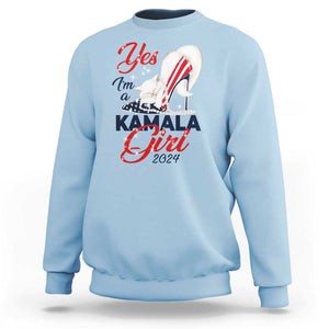 Yes I'm A Kamala Girl 2024 Sweatshirt High Heel Stilettos Cat Pearls American Flag TS11 Light Blue Print Your Wear