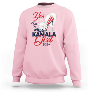 Yes I'm A Kamala Girl 2024 Sweatshirt High Heel Stilettos Cat Pearls American Flag TS11 Light Pink Print Your Wear