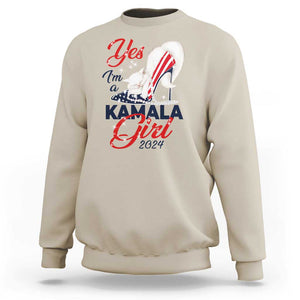 Yes I'm A Kamala Girl 2024 Sweatshirt High Heel Stilettos Cat Pearls American Flag TS11 Sand Print Your Wear