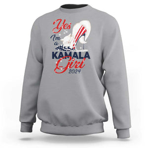 Yes I'm A Kamala Girl 2024 Sweatshirt High Heel Stilettos Cat Pearls American Flag TS11 Sport Gray Print Your Wear