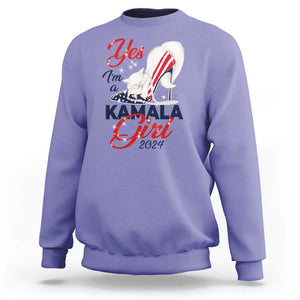 Yes I'm A Kamala Girl 2024 Sweatshirt High Heel Stilettos Cat Pearls American Flag TS11 Violet Print Your Wear