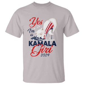 Yes I'm A Kamala Girl 2024 T Shirt High Heel Stilettos Cat Pearls American Flag TS11 Ice Gray Print Your Wear