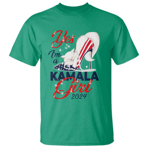 Yes I'm A Kamala Girl 2024 T Shirt High Heel Stilettos Cat Pearls American Flag TS11 Irish Green Print Your Wear