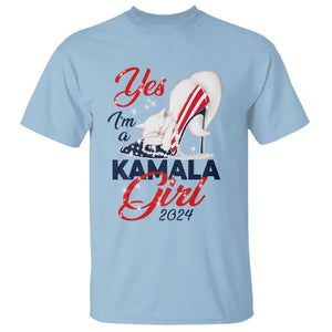 Yes I'm A Kamala Girl 2024 T Shirt High Heel Stilettos Cat Pearls American Flag TS11 Light Blue Print Your Wear