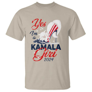 Yes I'm A Kamala Girl 2024 T Shirt High Heel Stilettos Cat Pearls American Flag TS11 Sand Print Your Wear