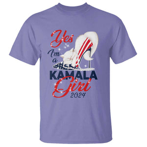 Yes I'm A Kamala Girl 2024 T Shirt High Heel Stilettos Cat Pearls American Flag TS11 Violet Print Your Wear