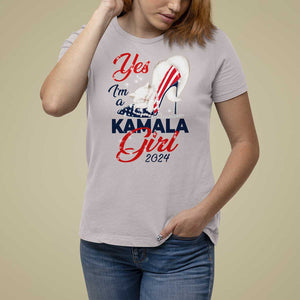 Yes I'm A Kamala Girl 2024 T Shirt For Women High Heel Stilettos Cat Pearls American Flag TS11 Ice Gray Print Your Wear