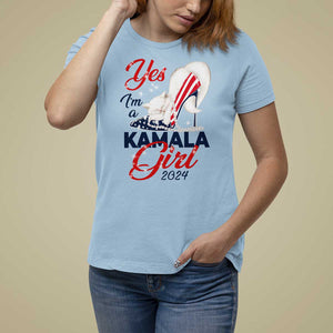 Yes I'm A Kamala Girl 2024 T Shirt For Women High Heel Stilettos Cat Pearls American Flag TS11 Light Blue Print Your Wear